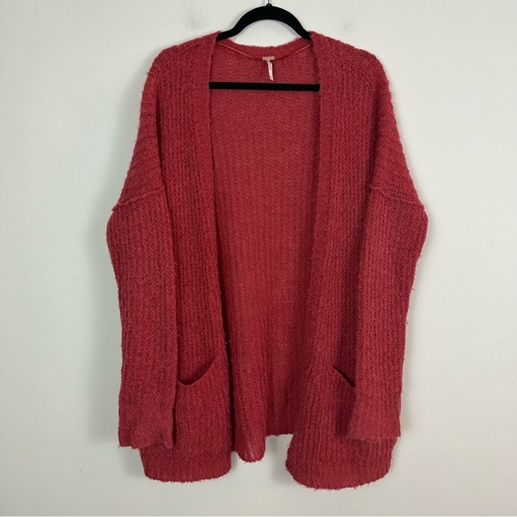 Free People | Cherry Red Weekend Getaway Cardigan Fuzzy Knit Size XS - Picture 2 of 6